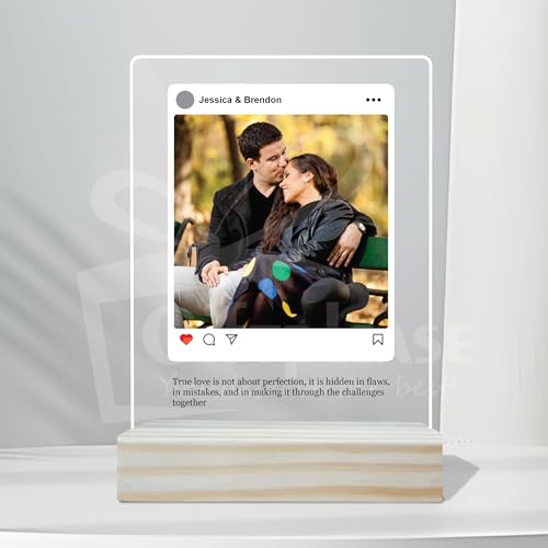 Image of Giftplease Customized Photo And Text Frame With Wooden Stand | Personalised Printed Photo Frame | Gift | Birthday | Anniversary (Transparent, 5MM, 6 * 8 Inches), Tabletop