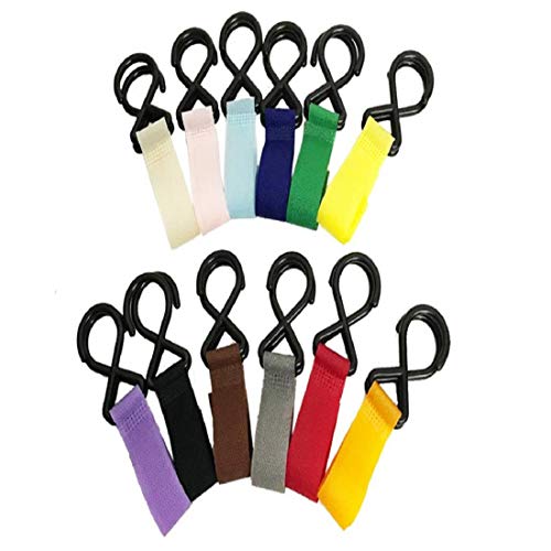 Stroller Hook - 12 Pack of Multi Purpose Plastic Hooks - Hanger for Baby Diaper Bags, Groceries, Clothing, Purse - Great Accessory for Mommy When Jogging, Walking or Shopping, Assorted Colors