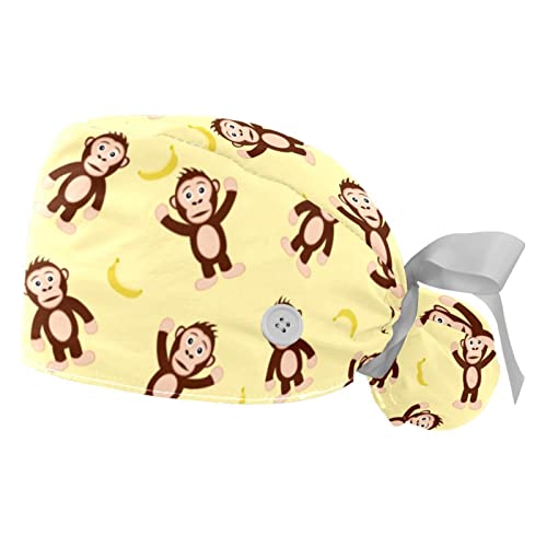 Chapeau de travail anti transpirant pour cheveux longs avec casquettes animaux motif singe