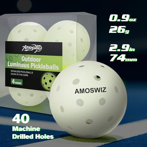 Amoswiz Pickleball-Bälle, leuchtet im Dunkeln, verbesserte nahtlose Outdoor-Pickleballs, 4 Stück, leuchtende Pickle-Bälle, heller und langlebiger für das Spielen bei Nacht