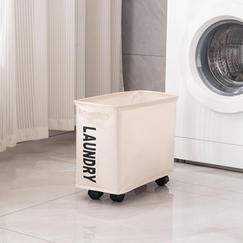 Image of Laundry Basket with Wheels,Foldable Dirty Clothes Laundry Basket,Basket for Clothes & Toys Storage,Oxford Storage Basket,22L Small