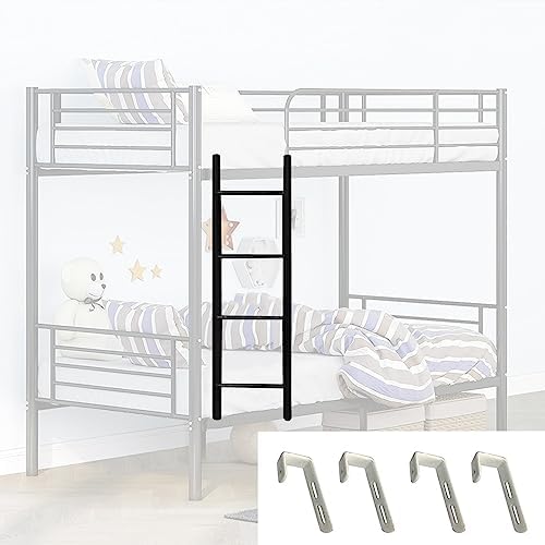 Black Bunk Bed Ladder for Loft & Motorhome, 4/5 Step Space-Saving Climb Ladder with Hooks for Twin Dorm Beds - Sturdy & Easy to Install