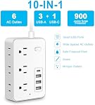Surge Protector Power Strip Power Bar with 6 Widely Spaced Outlets & 4 USB Ports, Flat Plug Braided Extension Cord, Wall Mount Multi-Plug Outlet Extender for Home, Office, College Dorm & Indoor Use