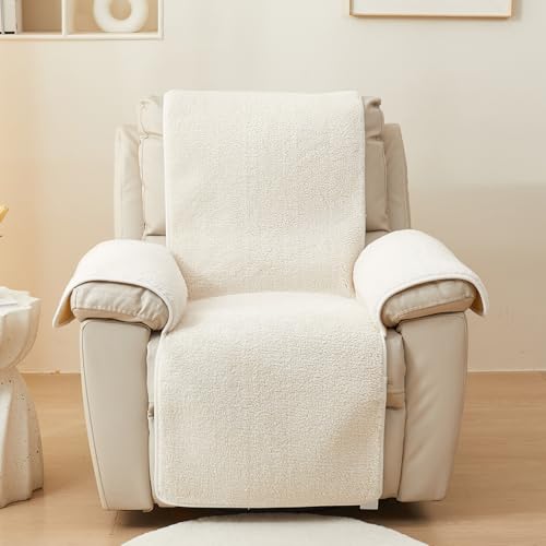 Image of ELEFOCUS Plush Sherpa Fleece Recliner Chair Cover，Soft Warm Sofa Slipcover,Washable for Reclining Sofa,Furniture Protector Non Slip (Cream, 30 inch)
