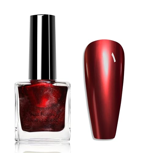 Image of Metallic Nail Polish, Chrome nail polish, Mirror Quick Dry Nail Varnish, metallic Effect Nail Art Polish, Red Plating metallic Nail No UV Needed, Magic Mirror Gel Nail Polish (7#Red)