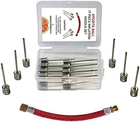 MarathonBasics 17 Piece Ball Pump Needle Kit - 16 Air Pump Needles, Extension Hose, Plastic Case