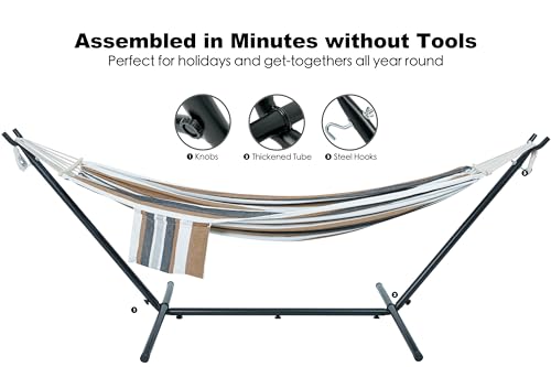 Image of GAFETE Double Hammocks with Stand for Outside, Max 600lbs, (Coffee)