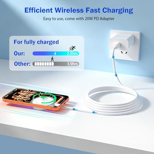 Image of [Apple MFi Certified] iPhone Charger Apple Magsafe Charger, Stuffcool 15W 5FT Magnetic Wireless Charger Fast Charging Pad + 20W USB C Charger Block for iPhone 17 17 Pro 16 15 14 13 12 Series & AirPods