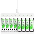 EBL 8 Slots AA AAA Battery Charger and 4 AA and 4 AAA Rechargeable Batteries - 5V 2A Fast Charging Battery Charger & Battery Sets (2025 New)
