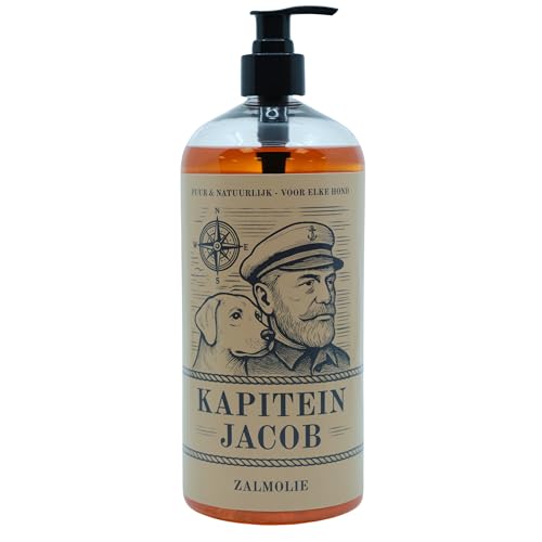 Kaptein Jacob - Aceite de salmón para perros, 1 litro, 100% aceite de salmón noruego, rico en omega-3, -6 y -9
