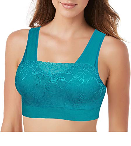 Damen Gepolstertes Top Sport-BH Damen Bandeau-Komfort mit Spitze Nahtlose Crop Weste (LACE), himmelblau, S/M Cover