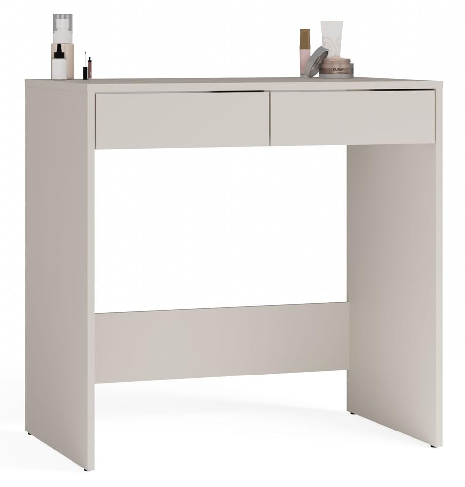CDF Scrivania Con Due Cassetti Kaschmir Beige Moderna Compatta Per Camera Da Letto Ufficio E Studio Con Frontali Scanalati Design Minimalista Funzionale 50x81x80 cm Pannello