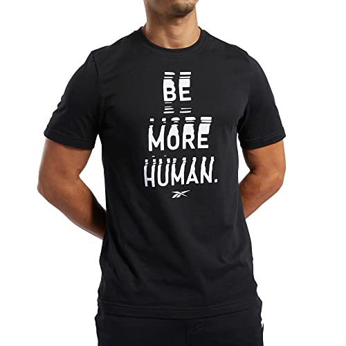 Reebok T-Shirt Noir Homme GS Human Crew en coton taille XS pour un look casual
