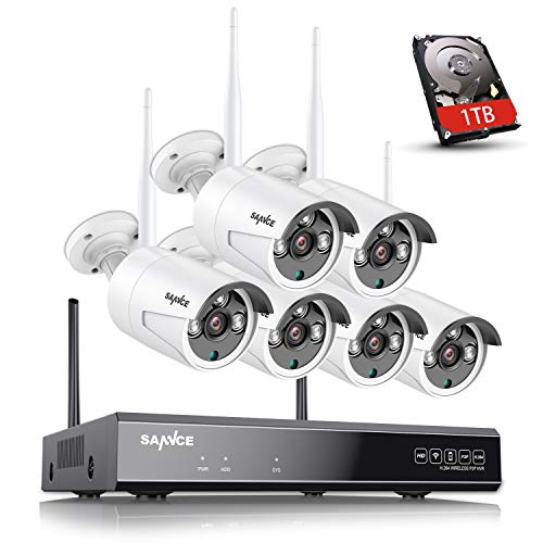SANNCE Kit de videovigilancia 1080P 6 cámaras inalámbricas WIFI NVR para 4 cámaras APP Alarma Email Sistema de seguridad Disco duro 1TB Cover