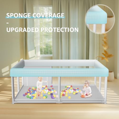 Image of Large Baby Playpen 65x50 Inch, PlayPen for Babies and Toddlers, Sturdy Safety Play Yard for Indoor & Outdoor with Zipper Gate