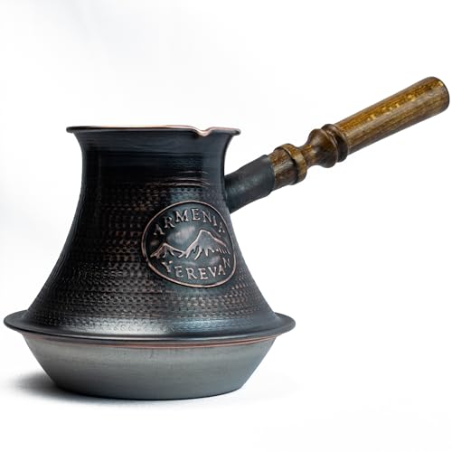 Handmade Armenian Coffee Pot 27 Fl Oz - Copper Jazva Ararat - Turkish Arabic Greek Cezve Jezve Ibrik Turka Jazve Maker - wooden handle - Induction coffee pot (Armenia)