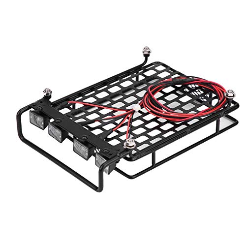 Voluxe RC Rack With Light, RC Accessory RC Roof Rack Luggage, Large Size Luggage Rack Metal RC Roof Rack for Axial SCX10 1/10 RC Car(4 white)