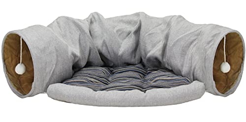 PetStyle 猫 トンネル おもちゃ ネコ トンネル ベッド ハウス 犬 うさぎ ペット ねこちぐら ねこ ペットベッド 折りたたみ キャットトンネル おしゃれタイプ(グレーストライプ)