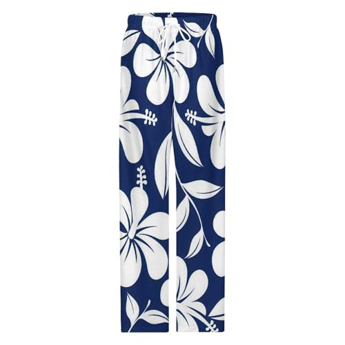 Pajama Pants for Man Woman Vibrant Couple Home PJ Bottoms Sleepwears Gifts Tropical Hibiscus4