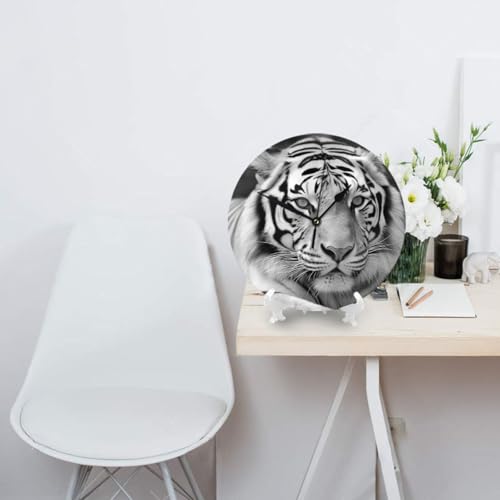 Horloge murale tigre noir et blanc silencieuse moderne à piles