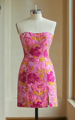 Floral Tight Homecoming Dresses for Teens 2025 Strapless Prom Dress Short Satin Formal Cocktail Party Gowns3