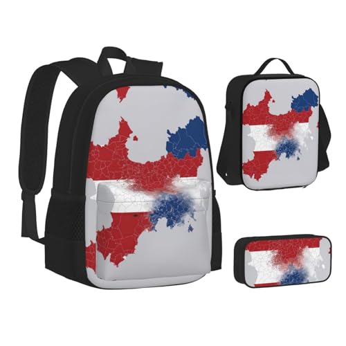 Czech Republic Animation Flag Map Print 3 Piece Set Backpack, Lunch Bag, Pencil Case, Cute Sturdy For College And Travel2