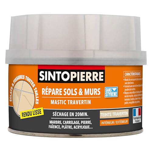 SINTO Ripara Pavimenti e Pareti Travertino – 280 gr – Ricostituito, Ribocca e Colla – Tutti i tipi di pietre – Asciuga Rapidamente