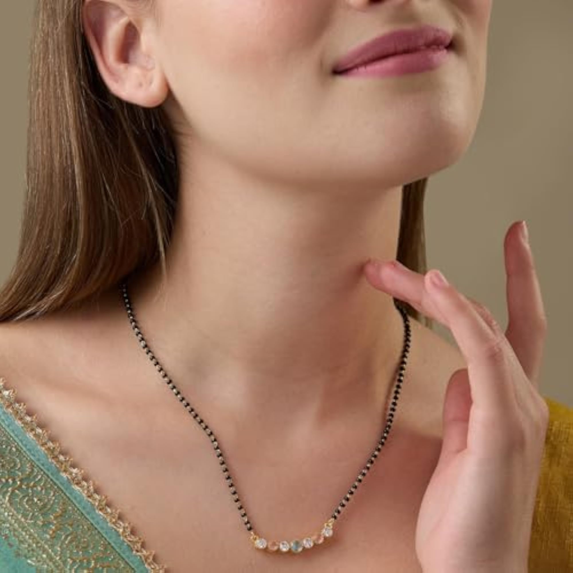 925 Sterling Silver Gold Plated Black Beads Mangalsutra