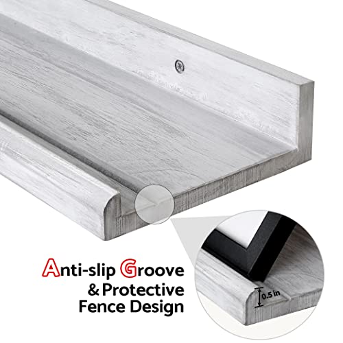 Annecy Floating Shelves Set Of 3, 24 Inch Grey Ledge Shelves For Wall, Wall Storage Shelves With Guardrail Design For Bedroom, Bathroom, Kitchen, Office, 3 Different Sizes #TOP2