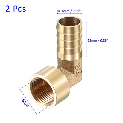 M METERXITY Brass Hose Barb Fittings - 90 Degree Elbow Brass 14mm Barb Connector Apply to Water Fuel (G3/8 Female Pipe) - Image 3