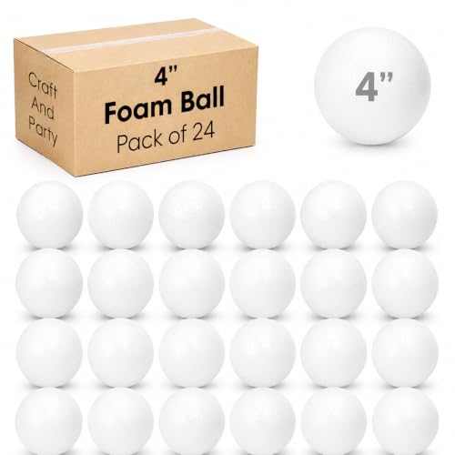 Evershine 24 Pack 4 Inch Craft Foam Ball - White Smooth Craft Foam Polystyrene Balls for DIY Craft and Art School Project