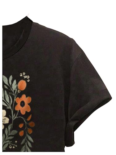 OYOANGLE Girl's Floral Graphic Short Sleeve T Shirt Crew Neck Drop Shoulder Causal Tee Tops 5