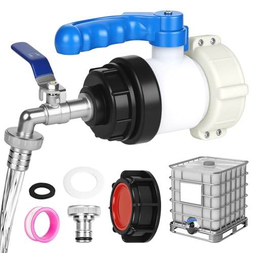 IBC Adapter Kugelhahn, IBC Container Klappenhahn DN50 75mm, IBC Tank Zubehör Tank Ablasshahn, mit 3/4 Zoll Wasserhahn,Absperrhahn Auslaufhahn Klappenhahn für IBC Container, Wassertank, Regentonne