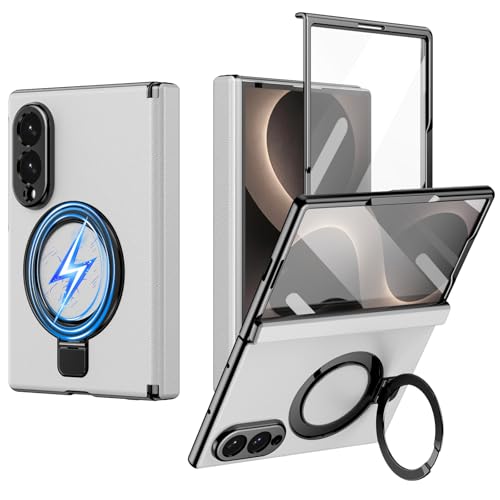 Coque Samsung Z Fold 8 en cuir blanc avec protection charnière et béquille