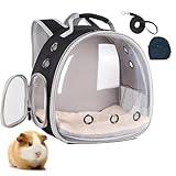 LAIRIES Mochila Portátil para Porquinho da Índia com Bolsa Pequena, Conjunto de Arreios E Guia, Gaiola de Transporte para Animais de Estimação com Janela de Bolha para Coelho, Dragão Barbudo, Esquilo,