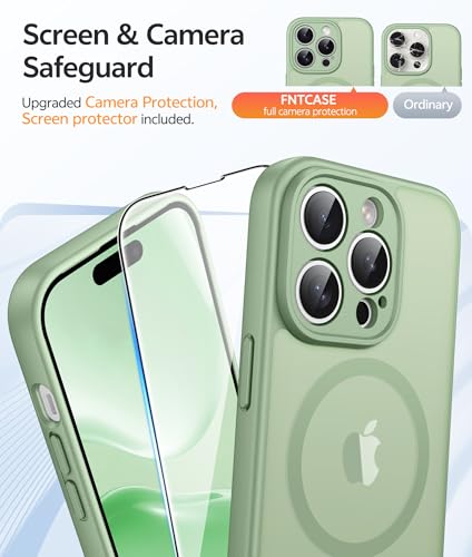 Image of FNTCASE for iPhone 14 Pro Case: [Compatible with Magsafe] Translucent Matte Cases with [Full Camera Protection] [Screen Protector] Military Grade Shockproof Protective Phone Cover - Light Moss