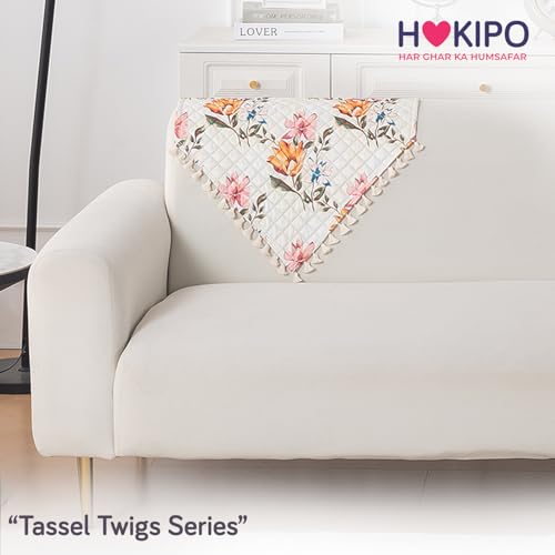 Image of HOKIPO Painterly Floral Quilted Sofa Backrest Cover Mat| 'Tassel Twigs' Series (IN-988-T8)