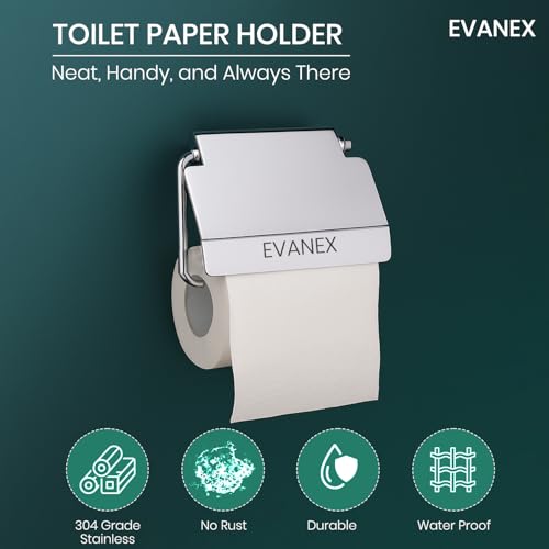Image of EVANEX Toilet Tissue Paper Roll Holder with Cover, 304 Stainless Steel Toilet Paper Stand, Tissue Paper Roll Holder for Bathroom, Bathroom Accessories Organiser (Aquarius)