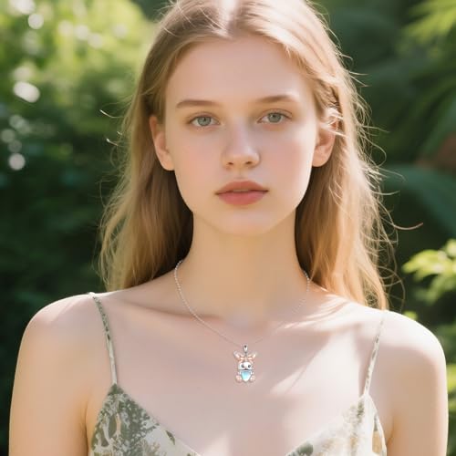 Fox/Bunny/Bat/Elephant/Unicorn Necklace 925 Sterling Silver Cute Animal With Heart Moonstone Cubic Zircon Pendant Necklace For Women Animal Jewelry Gifts2