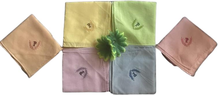 Image of ANTONIA Personalized Cotton Women's Handkerchiefs with Embroidered Initials, Assorted Colours (33 cm x 33 cm)