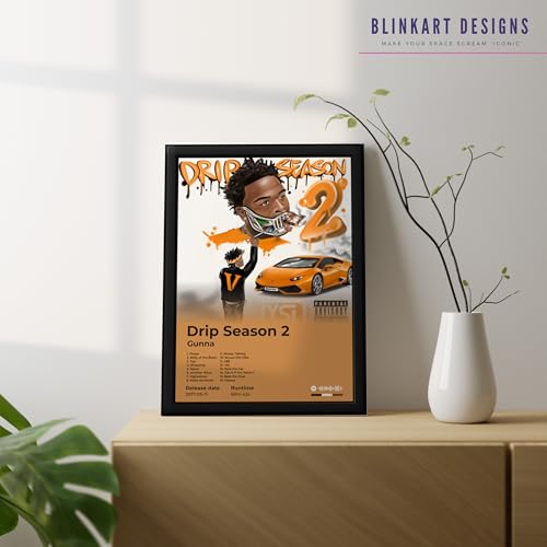 Image of BLINKART Gunna- Drip Season2 Wall Photo Frames | Wall Art for Bedroom, Living Room, Studio or Office | Album Cover Print with Spotify Song Link QR Code | Gift for Fans - 8x12 In
