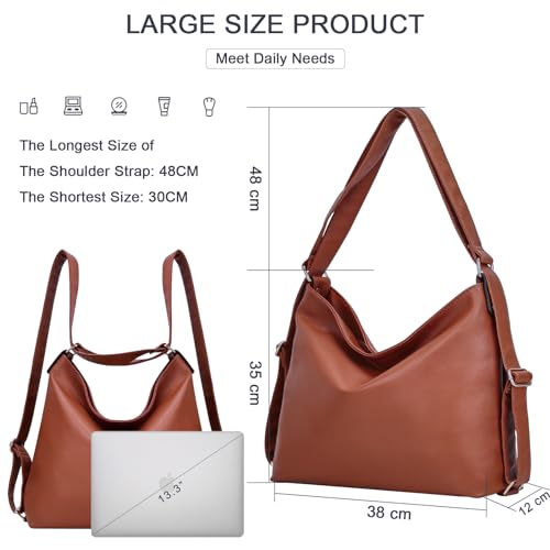 ARNTY Rucksack Damen Handtasche 2 in 1, Elegant Schultertasche für Arbeit, Reisen, Ausflug (Braun)