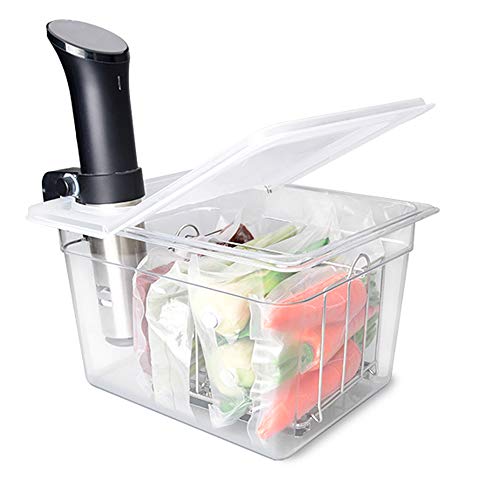 Comparison: Best Sous Vide Container 11 Everie Sous Vide Container 12 Quarts with Universal Collapsible Hinged Lid, Compatible with Anova All Models, Breville Joule, Wancle, Instant Pot Cookers (Container with Plastic Lid and Rack)
