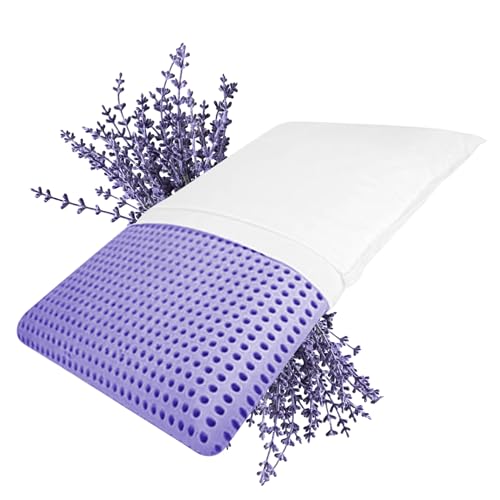 MaxxGoods Nackenstützkissen mit Lavendel Duft + 100% Baumwollbezug - Duftkissen Viscoelastischer Thermo Soft Schaum - orthopädisches Kopfkissen Ergonomisch, Atmungsaktiv, Antiallergisch (73x43x13,8cm)