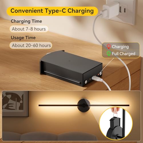 Image of Ouyulong Battery Operated Wall Sconces Set of 2, 8000mAh Wireless Rechargeable 3000-6000K Dimmable 350 Rotate Wall Light with Remote for Living Room, Bedroom 31.6in Black
