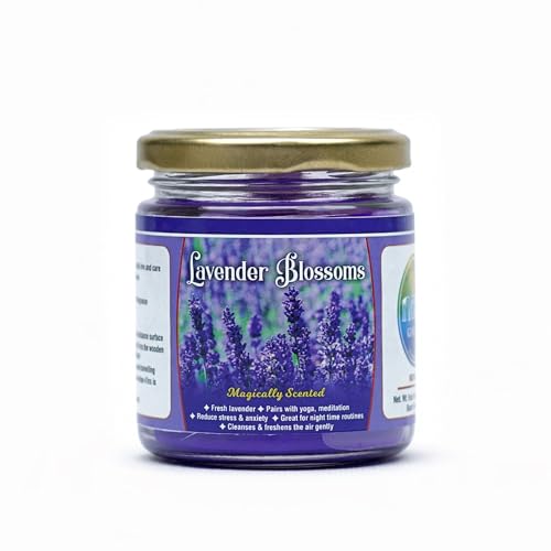 Image of Scented Candle (142g) | Lavender Blossoms Glass Jar Scented Candles with Wooden Wick | Long Lasting Aromatic Fragrance for Home Decor