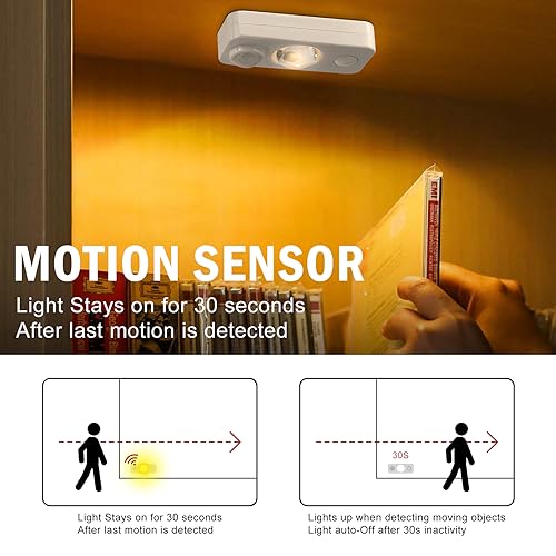 Image of Rechargeable Motion Sensor Puck Lights, Wireless Under Cabinet Lights, LED Closet Lights Battery Operated, Dimmable Stick-on Night Lights for Kitchen, Pantry, Stairway, Shelf, Warm White, 4 Pack