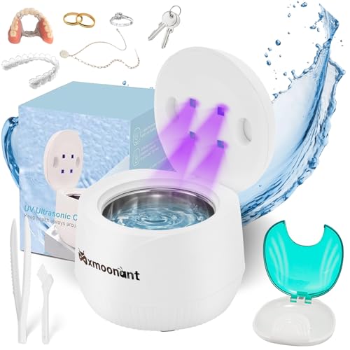 Mxmoonant Limpiador Ultrasónico UV para Alineador de Dentaduras, Máquina de Limpieza Diaria para Aparatos de Higiene Bucal, Más un Estuche Portátil para Alineador y Un Mini Cepillo Mxmoonant Limpiador Ultrasónico UV para Alineador de Dentaduras, Máquina de Limpieza Diaria para Aparatos de Higiene Bucal, Más un Estuche Portátil para Alineador y Un Mini Cepillo