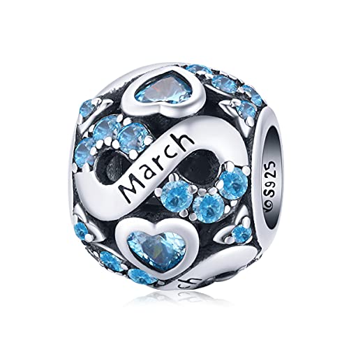 März Geburtsstein Charms passend für Pandora Armband, 925 Sterling Silber Liebesherz Bead Charms Bead, Geburtstagsgeschenke für Frauen Cover