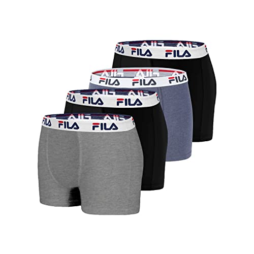 Fila Boxer da uomo in cotone, comodo da uomo, ipoallergenico e morbido, confezione da 4, Nero , S